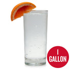 1-Gallon Grapefruit Hard Seltzer homebrew in a glass with a grapefruit wedge. A red circle in the bottom contains the words 