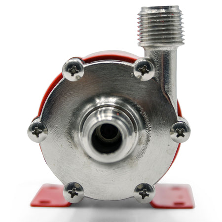 Front end view of the Northern Brewer Wort Pump's Stainless Head