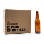 One beer bottle next to the 12 Pack box of Beer Bottles