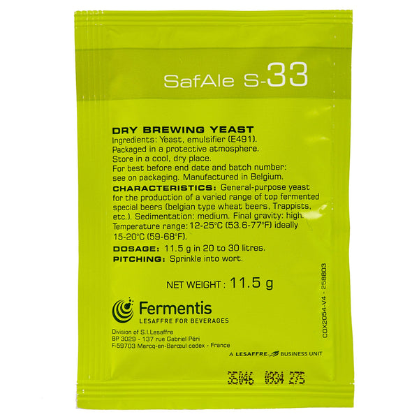 SafAle S-33 Ale Dry Yeast sachet