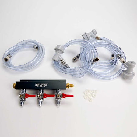 Cold Crash™ Keezer Gas Line Kit's contents with three taps