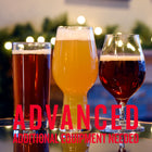 Three glasses of beer in various styles on a reflective surface with holiday lights in the background. Text reads: “ADVANCED – ADDITIONAL EQUIPMENT NEEDED.”