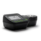 Angled side view of Milwaukee MA884 refractometer with LCD screen displaying Brix and temperature