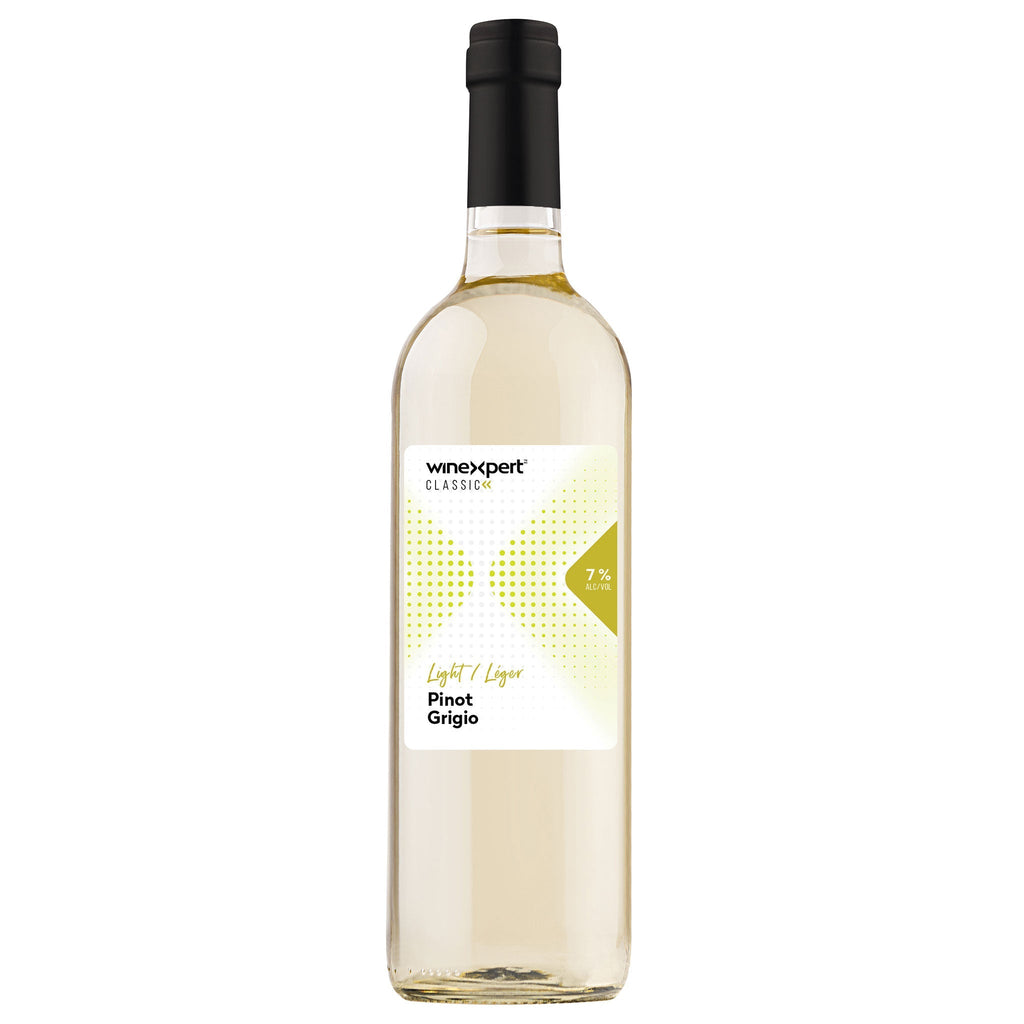 Wine bottle of Pinot Grigio with a white label on a white background