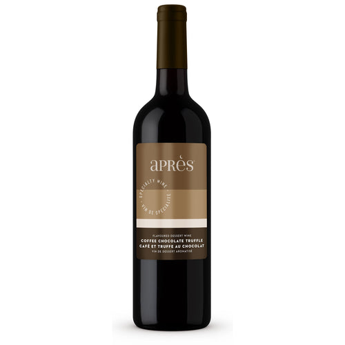 Bottle of Après Coffee Chocolate Truffle dessert wine on a white background