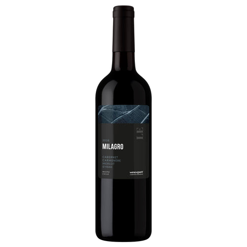 A bottle of Winexpert LE26 'Milagro' Cabernet Sauvignon Merlot blend red wine by WinSport, featuring a dark label with a blue graphic and white text, set against a plain white background.