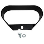 Black metal gauge guard with two screws on a white background
