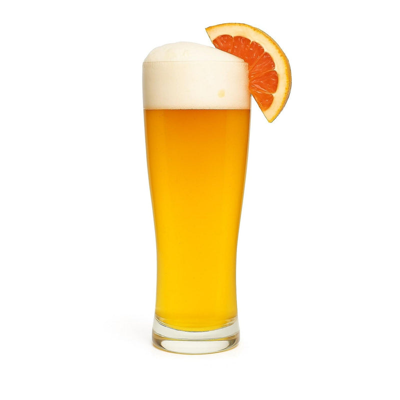 Sunny Side Grapefruit Radler in a glass with a grapefruit wedge