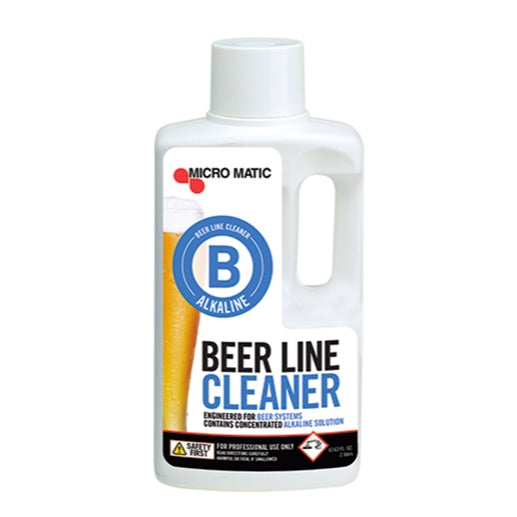 Bottle of Micro Matic Beer Line Cleaner on a white background