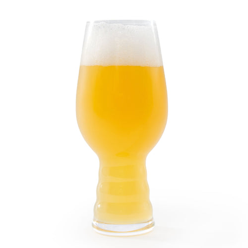 Glass of NA Hazy IPA Beer with a white background