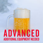 Permafrost India White Ale in a frosty mug sitting in a pile of snow with a customer caution in red text: 