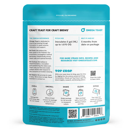 Backside of Omega Yeast OYL-430 West Coast I DKO Series Package