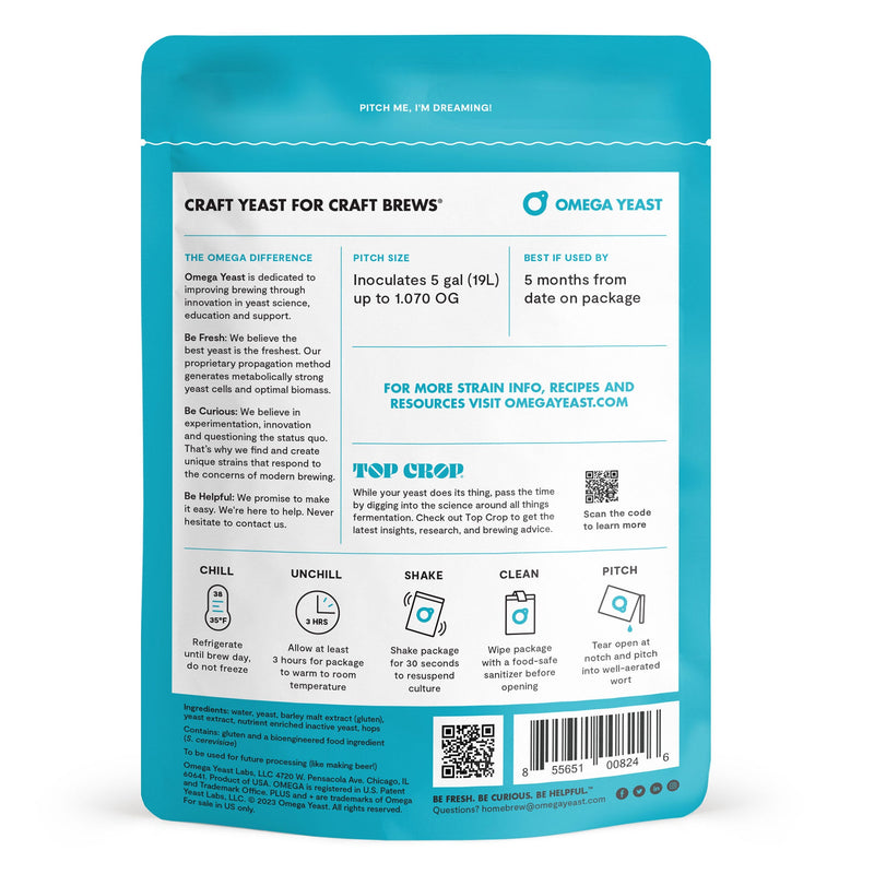 Backside of Omega Yeast OYL-431 British V Ale DKO Series Package