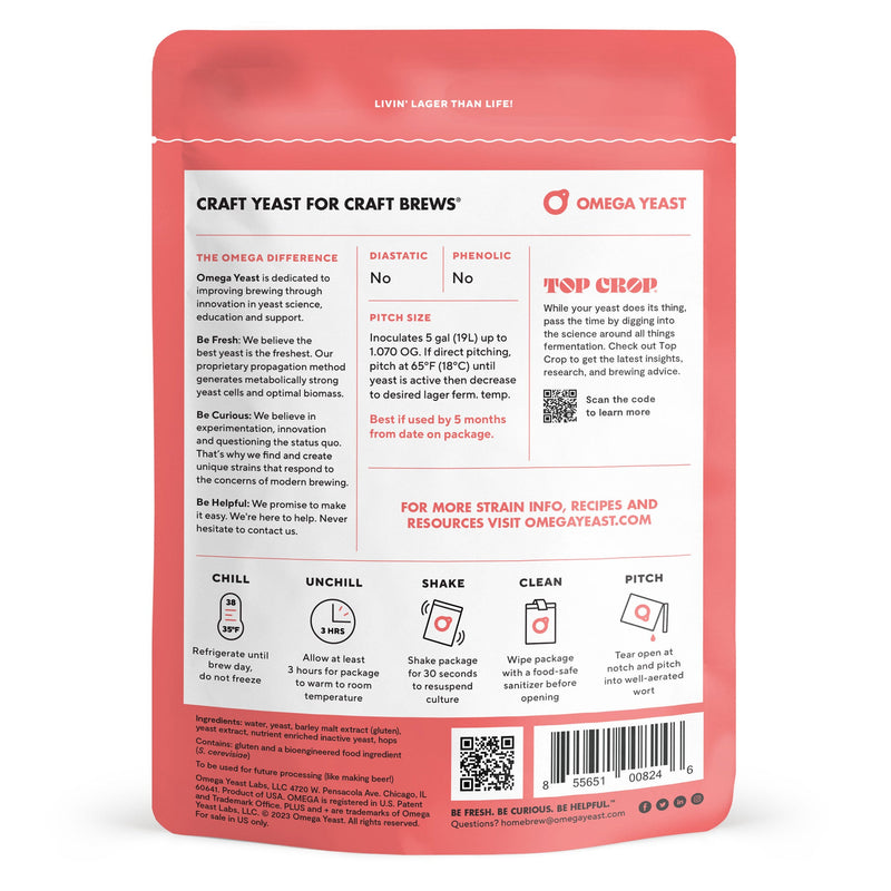Backside of Omega Yeast OYL-437 German Lager I DKO Series Package