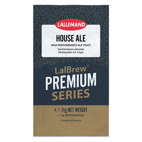 Lallemand LalBrew Premium Series House Ale yeast packet on a white background