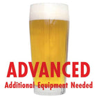 A tall glass of Pre-Prohibition Lager with a customer caution in red text: 