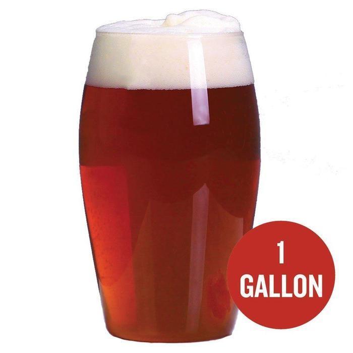 Grapefruit Pulpin homebrew in a glass with "1 gallon" written in a red circle