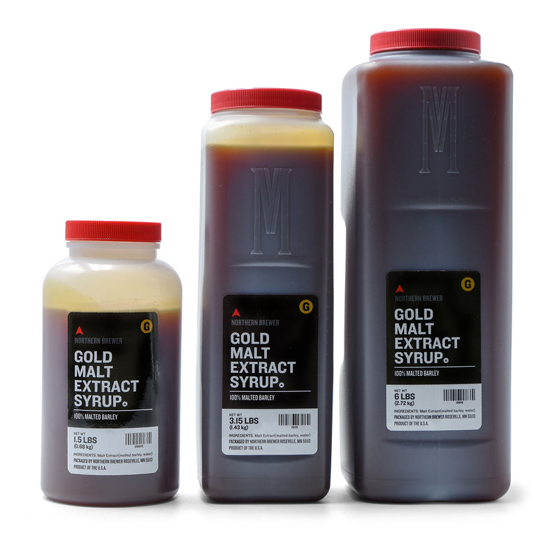 Gold Malt Extract Syrup in 1.5, 3.15, and 6 pound sizes