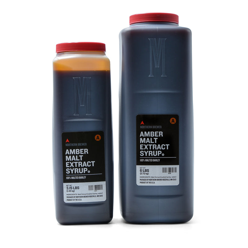 3.15- and 6-pound Amber Malt Extract Syrup containers