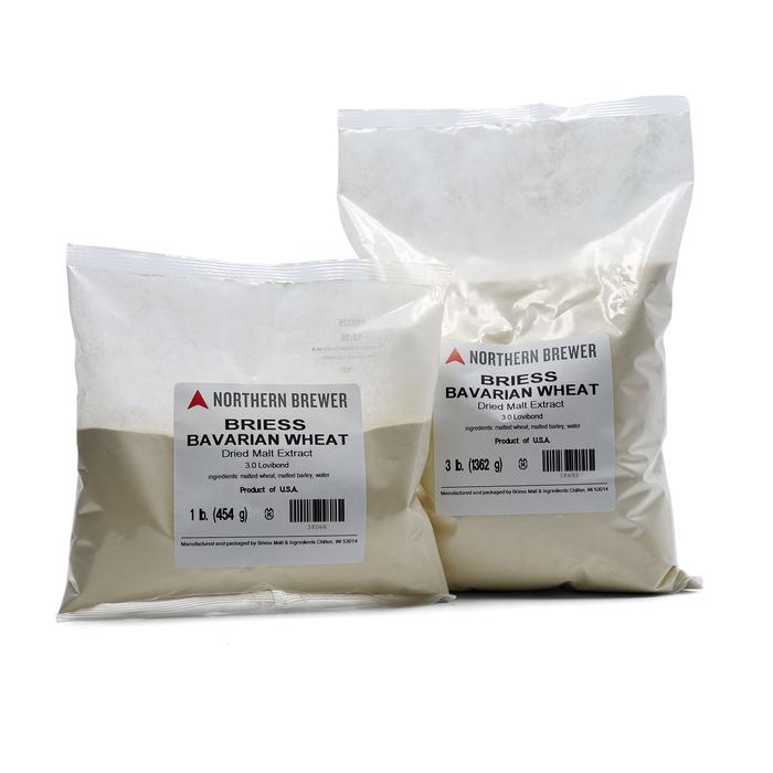 1-pound and 3-pound bags of Bavarian Wheat Briess Dry Malt Extract