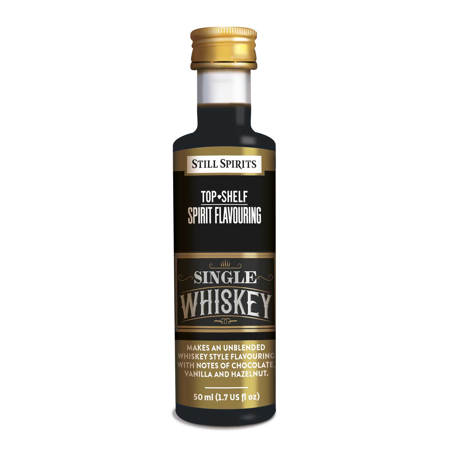 Bottle of Still Spirits Top Shelf Single Whiskey Flavoring.