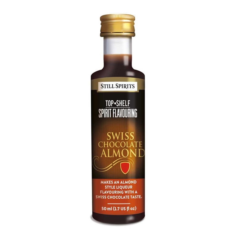 Bottle of Still Spirits Top Shelf Swiss Chocolate Almond Flavoring.
