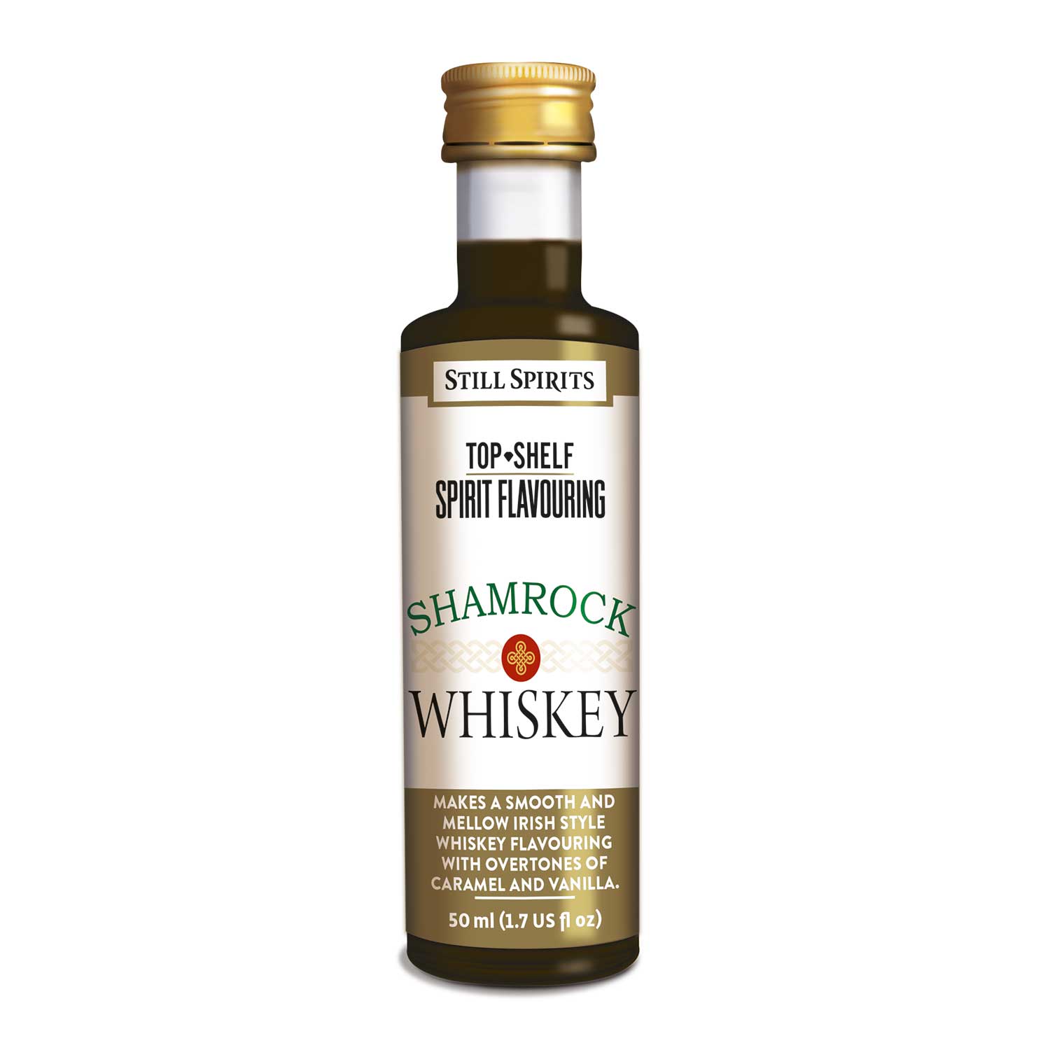 Bottle of Still Spirits Top Shelf Shamrock Whiskey Flavoring.