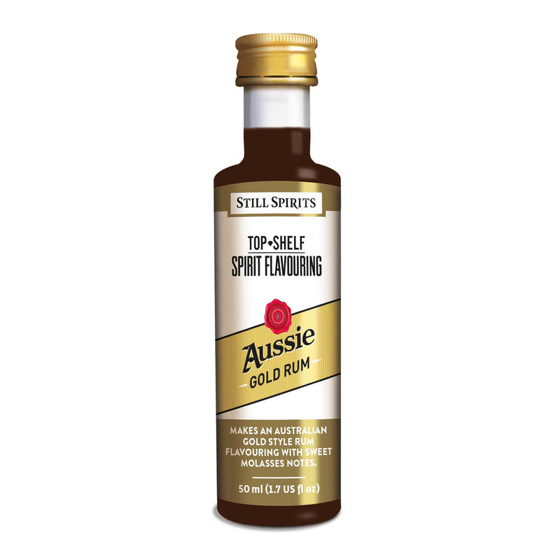 Bottle of Still Spirits Top Shelf Aussie Gold Rum Flavoring.