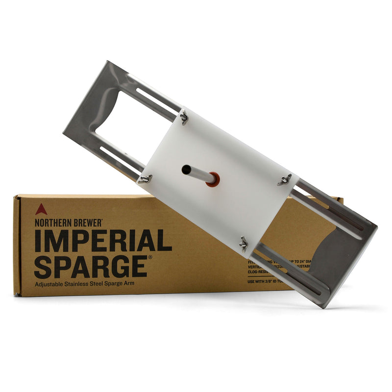 Imperial Sparge Adjustable Stainless Steel Sparge Arm leaning on its box