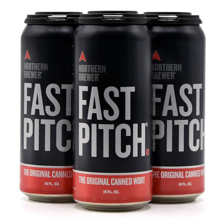 Four pack of fast pitch canned wort turned at an angle.