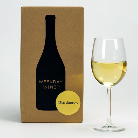 The Chardonnay recipe kit box alongside a wine glass