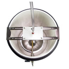 Top-down view into the mash tun, showing off the sparge arm with tubing connected