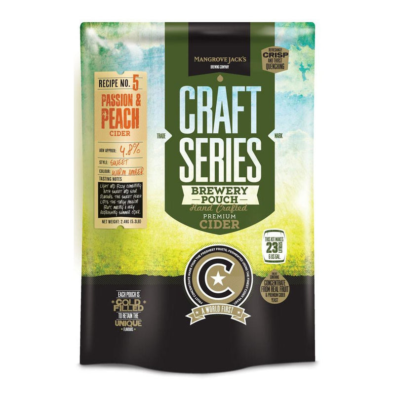 Mangrove Jack's recipe kit pouch of Craft Hard Peach & Passionfruit Cider