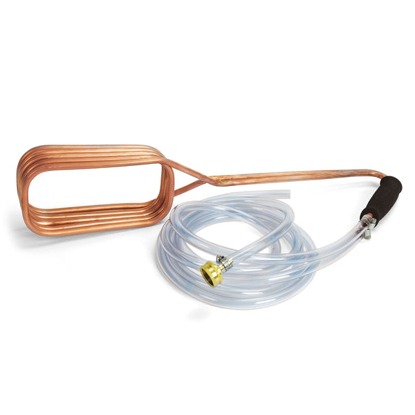 The Cold Crank™ Copper Wort Chiller fully assembled