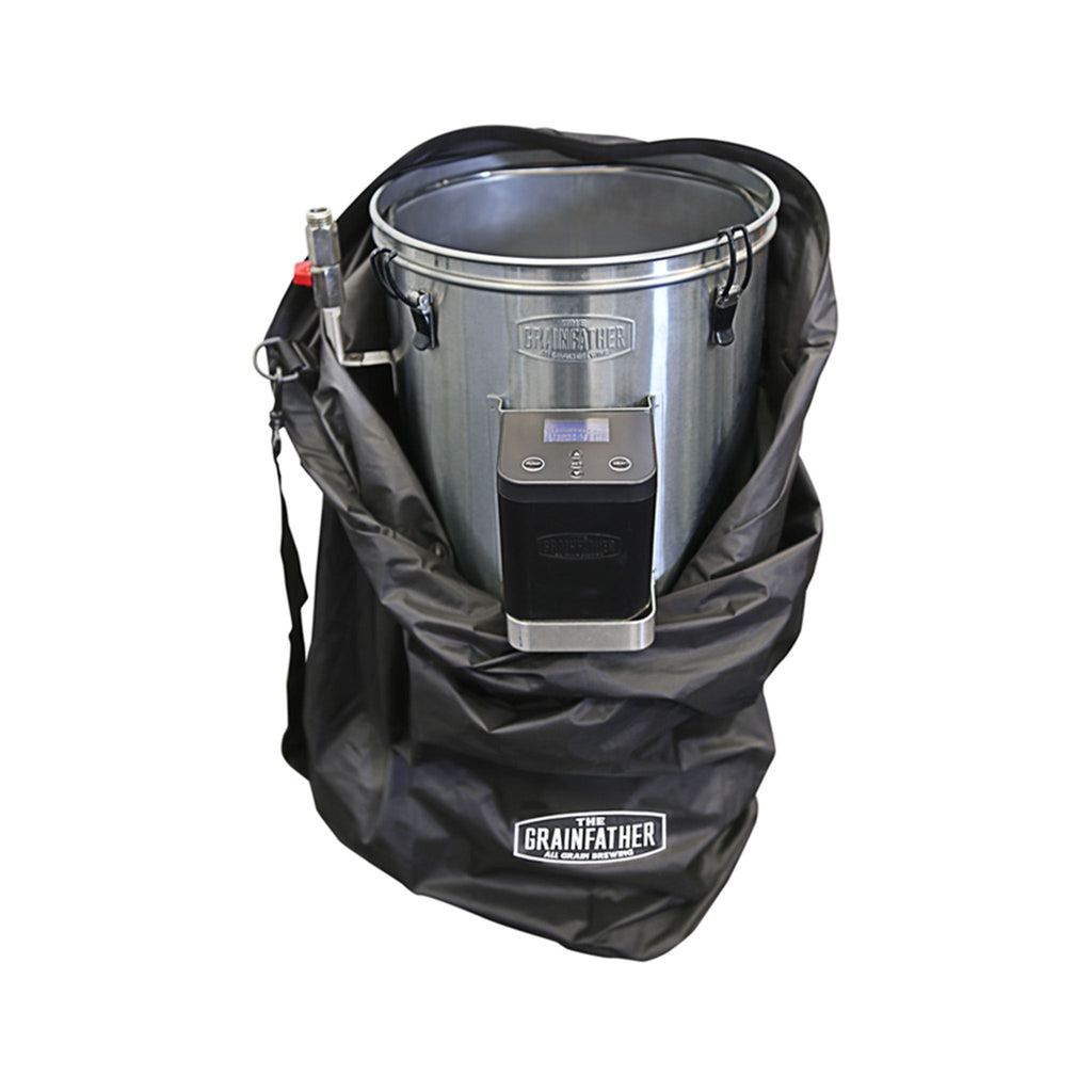 Grainfather Storage Bag partially opened to show Grainfather stored inside