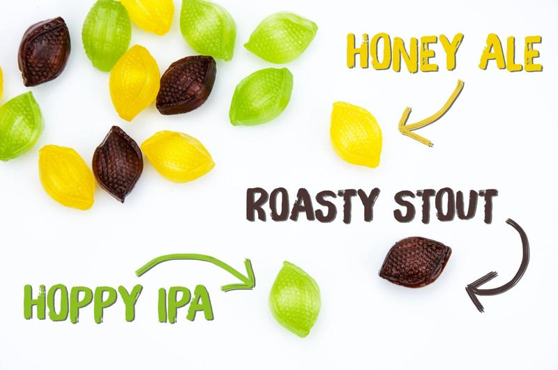 Brew Candy flavor descriptors honey ale, roasty stout, hoppy ipa