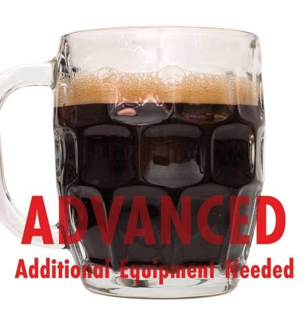 A mug of Dark Cherry Stout with an All-Grain warning: "Advanced, additional equipment needed"