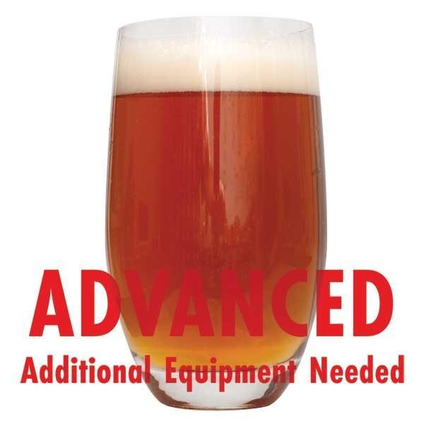 A glass of Grapefruit Pulpin homebrew with an All-Grain caution in red text: "Advanced, additional equipment needed"