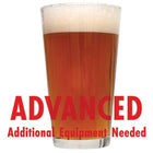 West Coast Radical Red Ale in a glass with a customer caution in red text: 