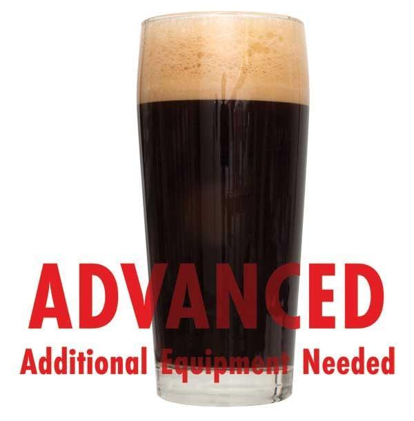 St. Paul Porter homebrew in a glass with a customer caution in red text: "Advanced, additional equipment needed" to brew this recipe kit