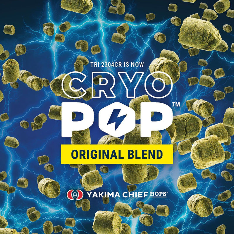Cryo Pop Original Blend Ad with hop pellets and lightning