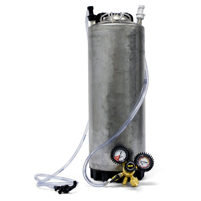 Reconditioned Single Ball Lock Corny Keg hooked up to a regulator