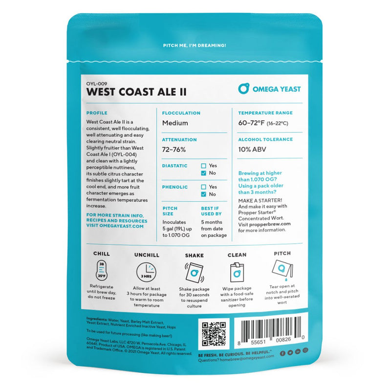 Omega Yeast OYL-009 - West Coast Ale II Back