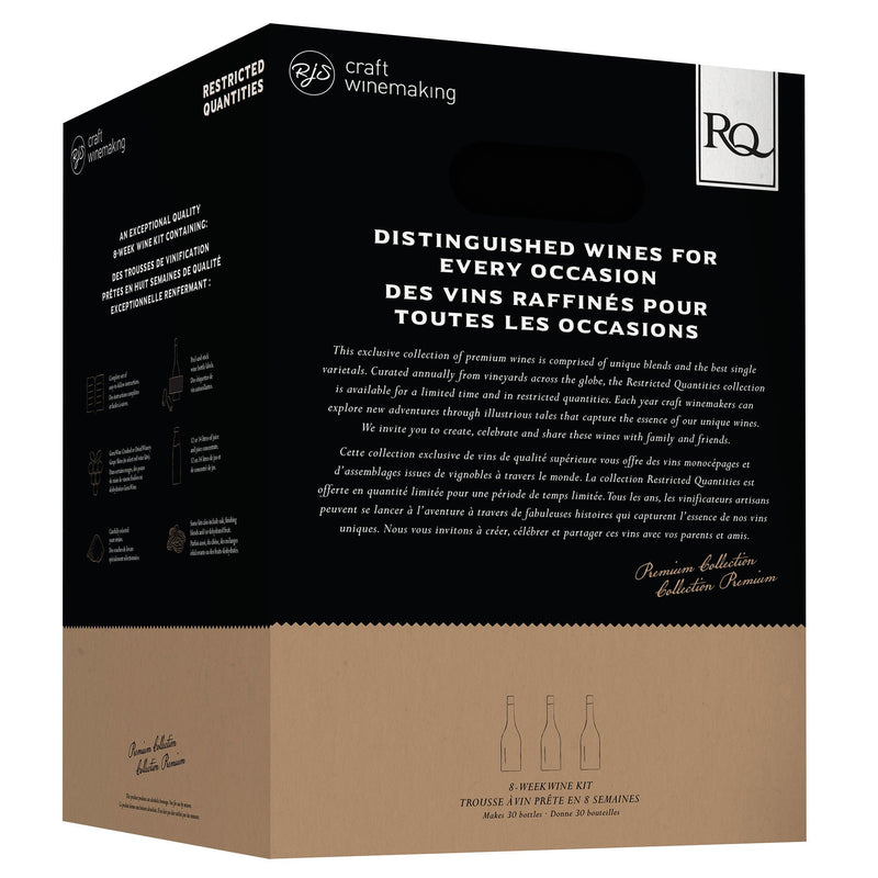 Leftside of the RJS RQ 2024 Italian Sangiovese Cabernet Sauvignon Wine Kit box