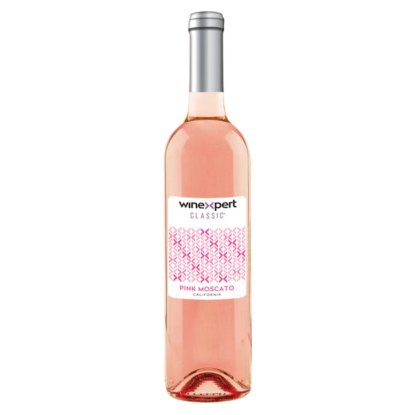 Pink Moscato Wine bottle with label by Winexpert World Vineyard