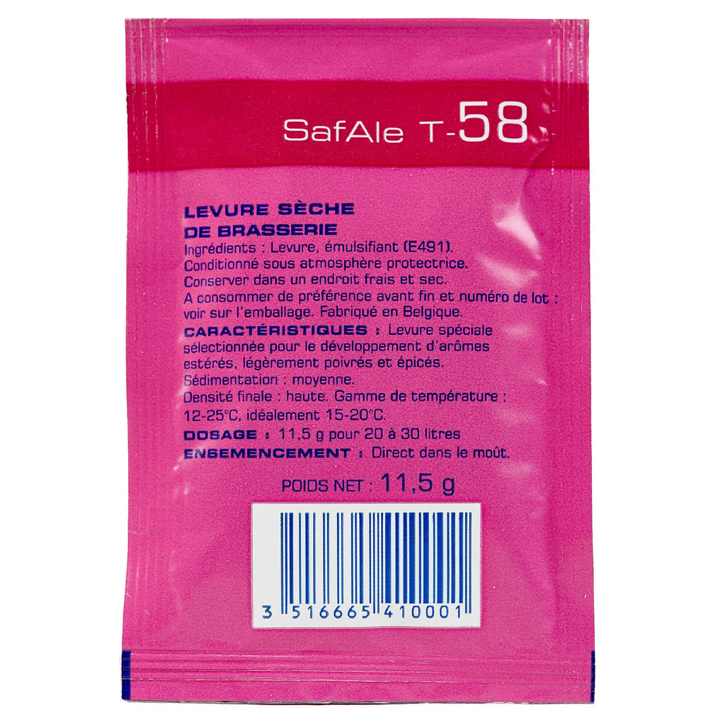 SafAle T-58 Ale Dry Yeast sachet's backview