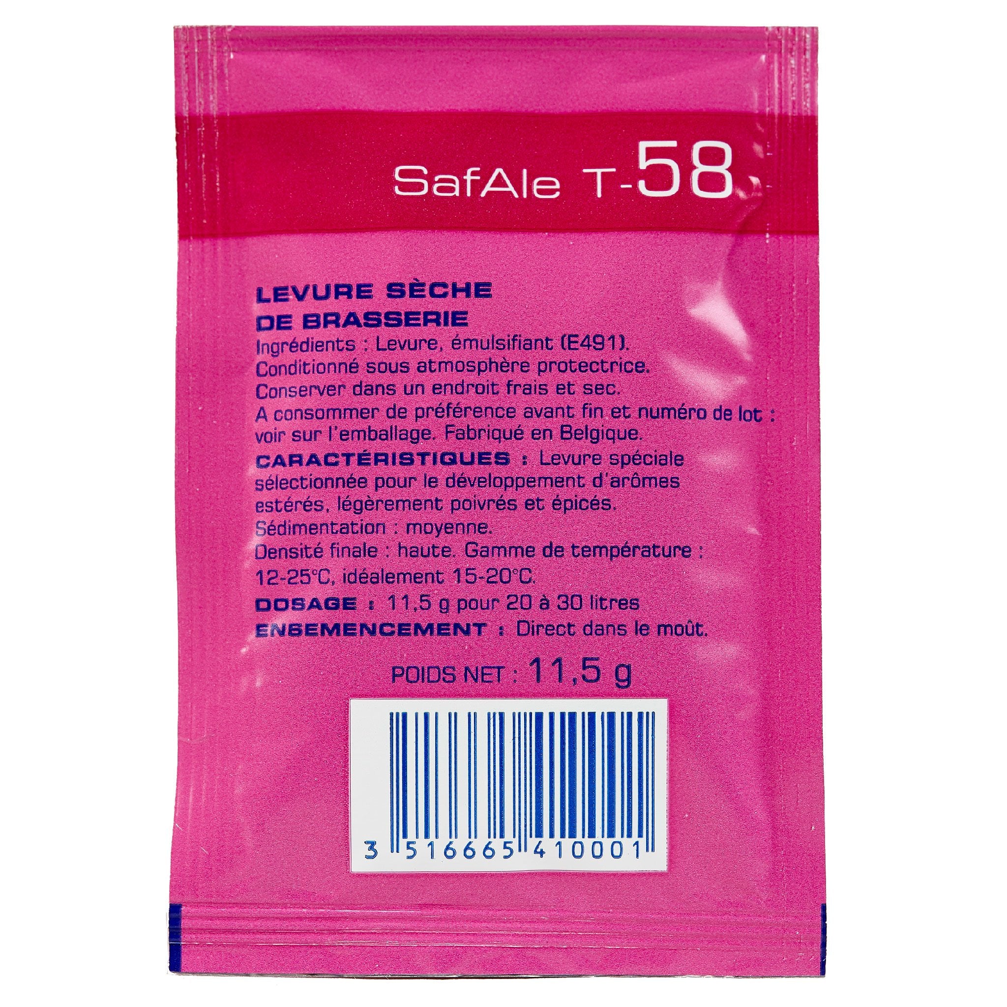 SafAle T-58 Ale Dry Yeast sachet's backview