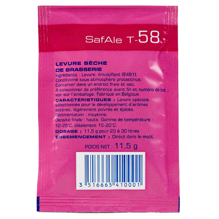 SafAle T-58 Ale Dry Yeast sachet's backview