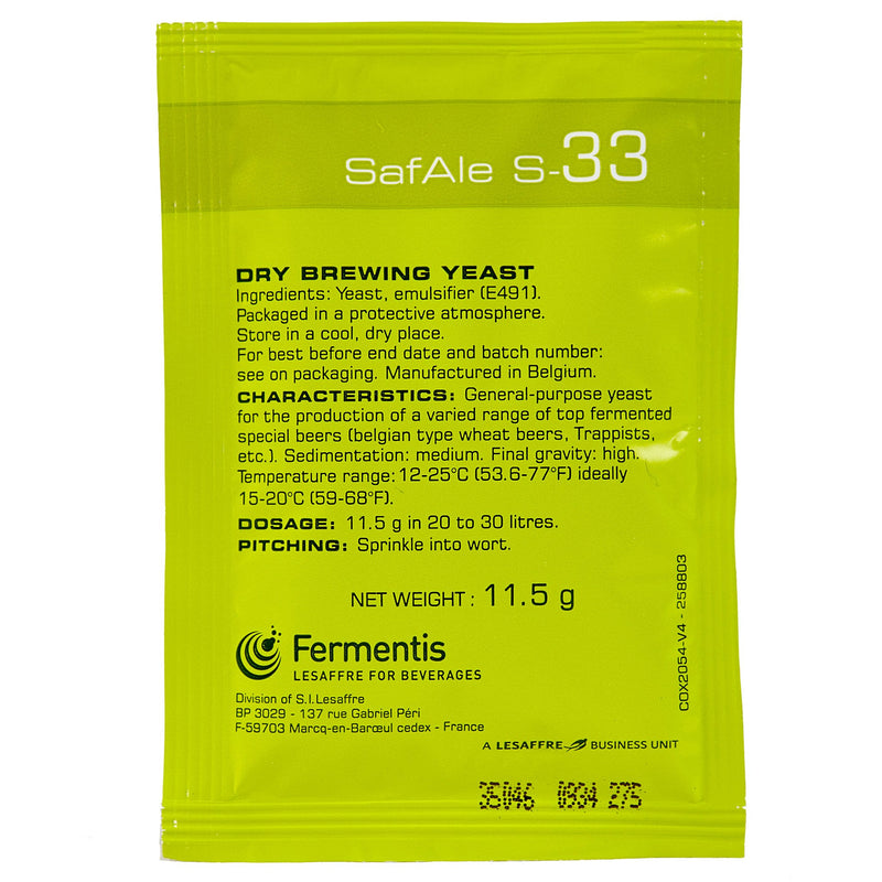 SafAle S-33 Ale Dry Yeast sachet