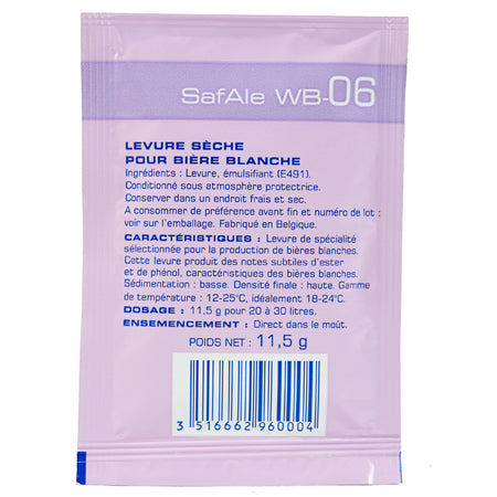 safale wb-06 yeast sachet's back